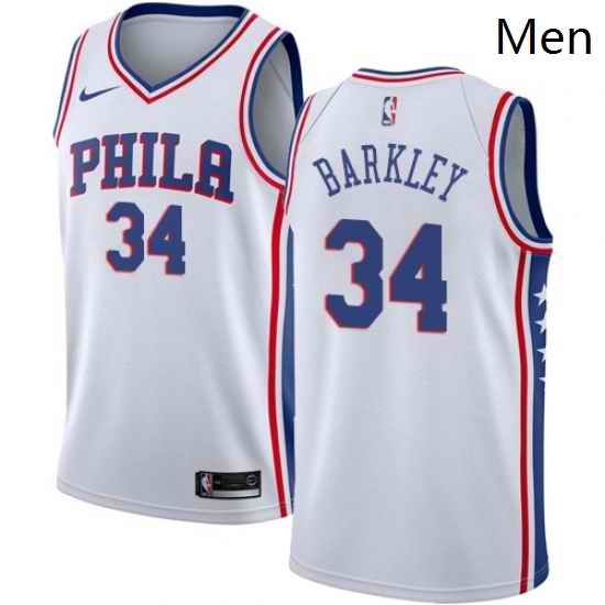 Mens Nike Philadelphia 76ers 34 Charles Barkley Authentic White Home NBA Jersey Association Edition